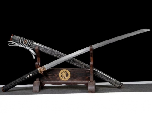 大马士革夹钢鱼皮武士刀